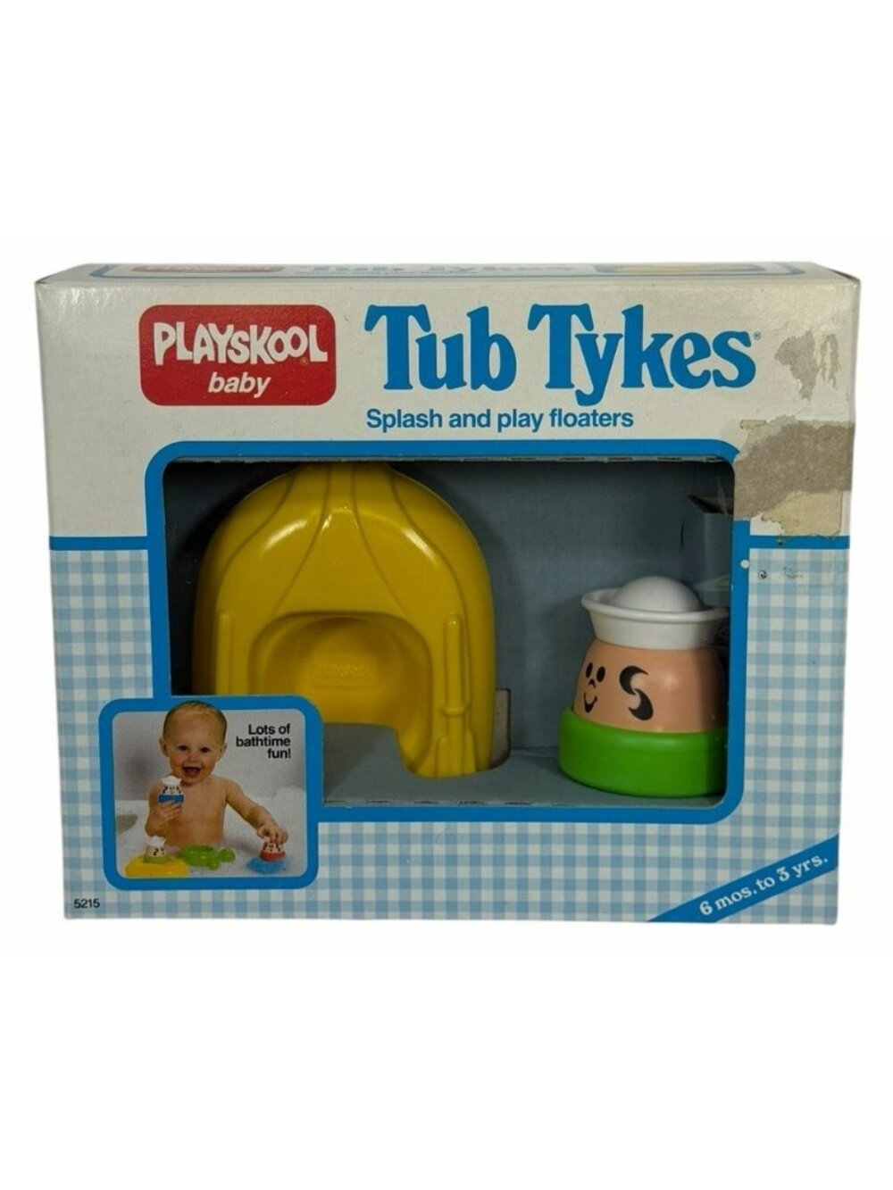 NOS Vintage 1986 Playskool Baby Tub Tykes Rowboat Floater w/ Sailor Green Yellow